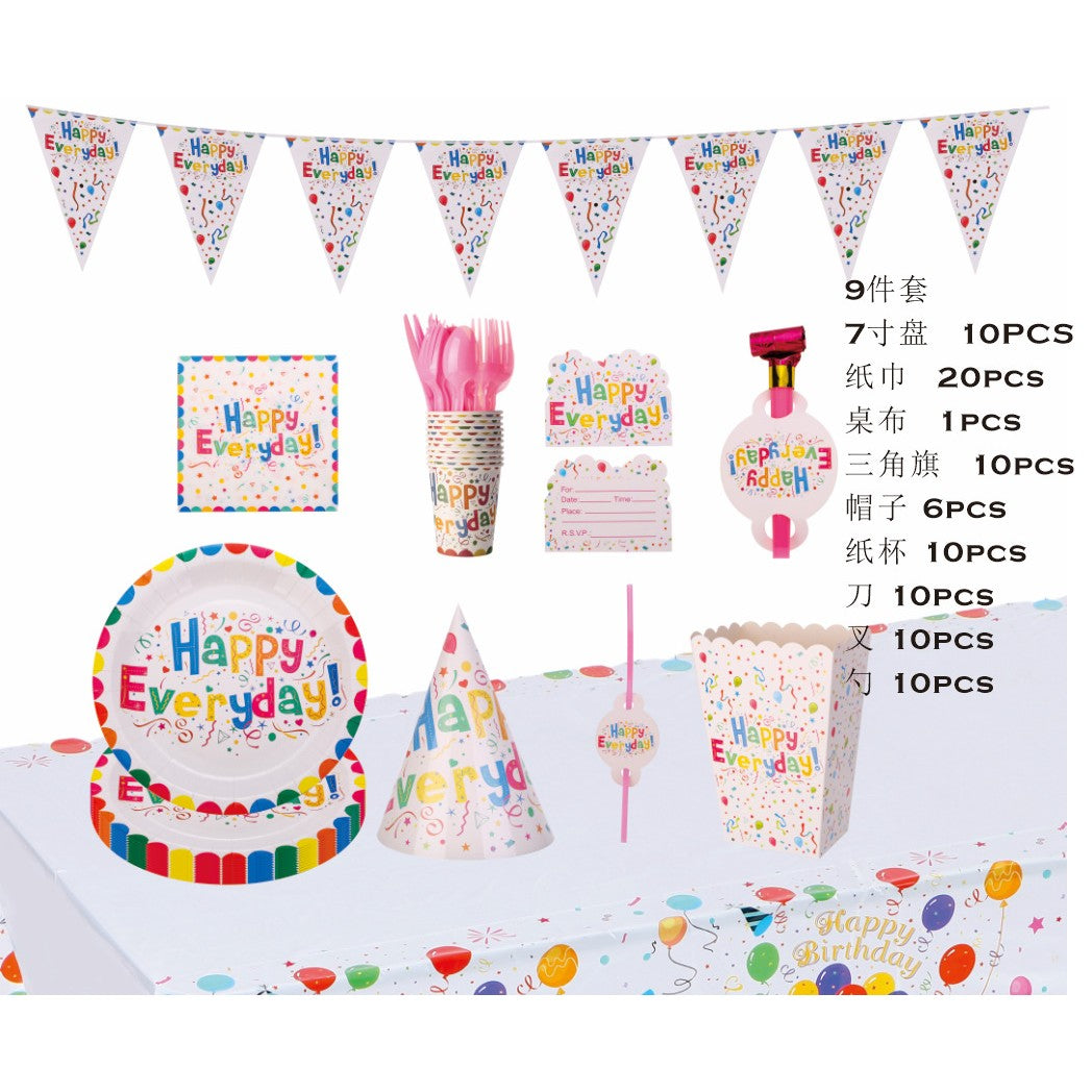 Set 9 Accesorii pentru Masa, Petrecere, Flippy, Model Happy Everyday, Multicolor-0