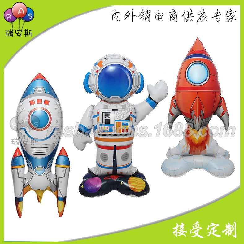 Set 3 Baloane din Folie Metalizata, Flippy, Model Astronaut si Doua Rachete, Multicolor-0