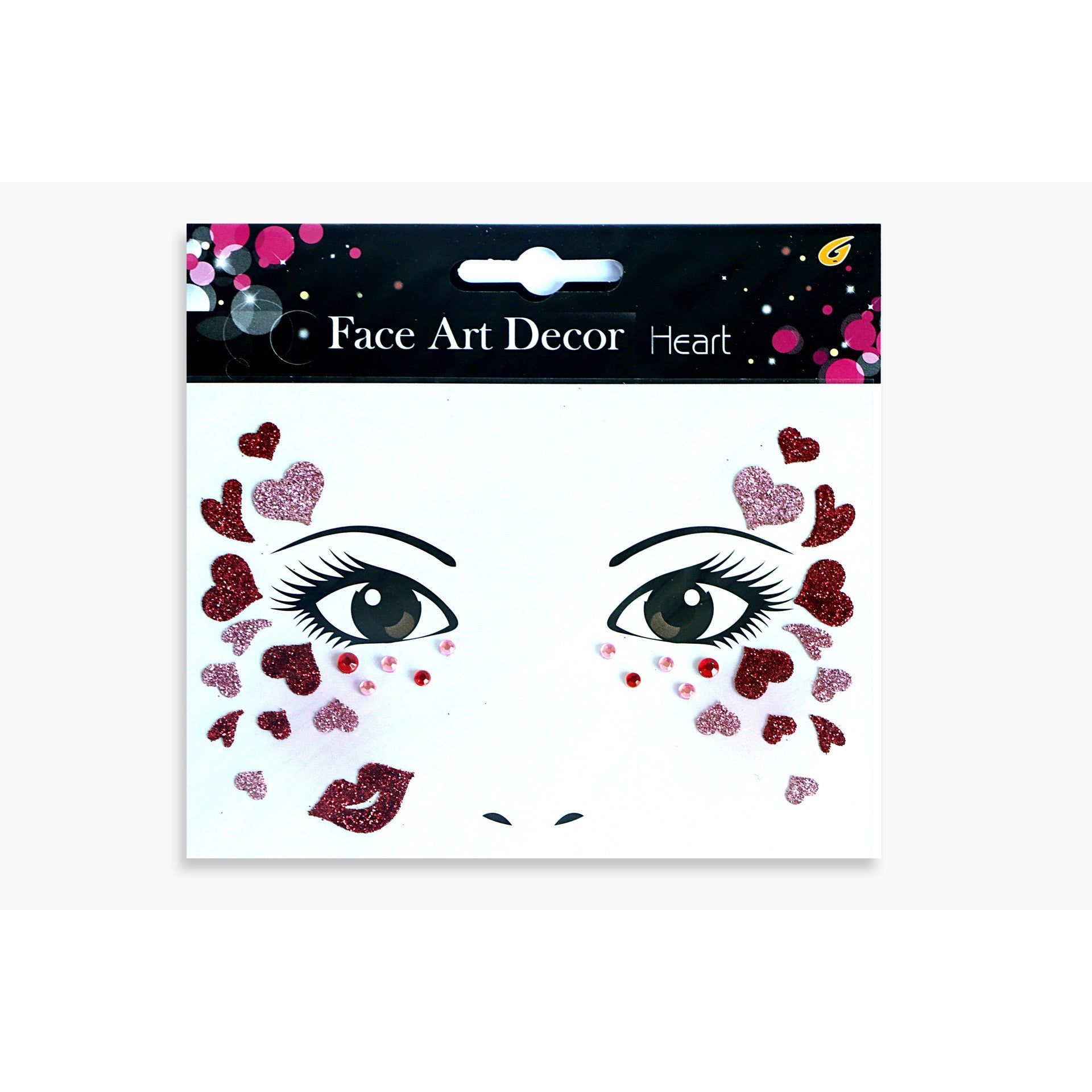 Sticker Temporar pentru Fata, Flippy, pentru Machiaj, Art Face pentru Petrecere, Tema Ziua Indragostitilor, Model cu Inimioare, Multicolor-0