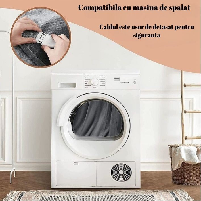 Patura Cu Incalzire Electrica, Flippy, 100 W, 160x130 cm, 3 Trepte De Incalzire, Flanel, Gri-4