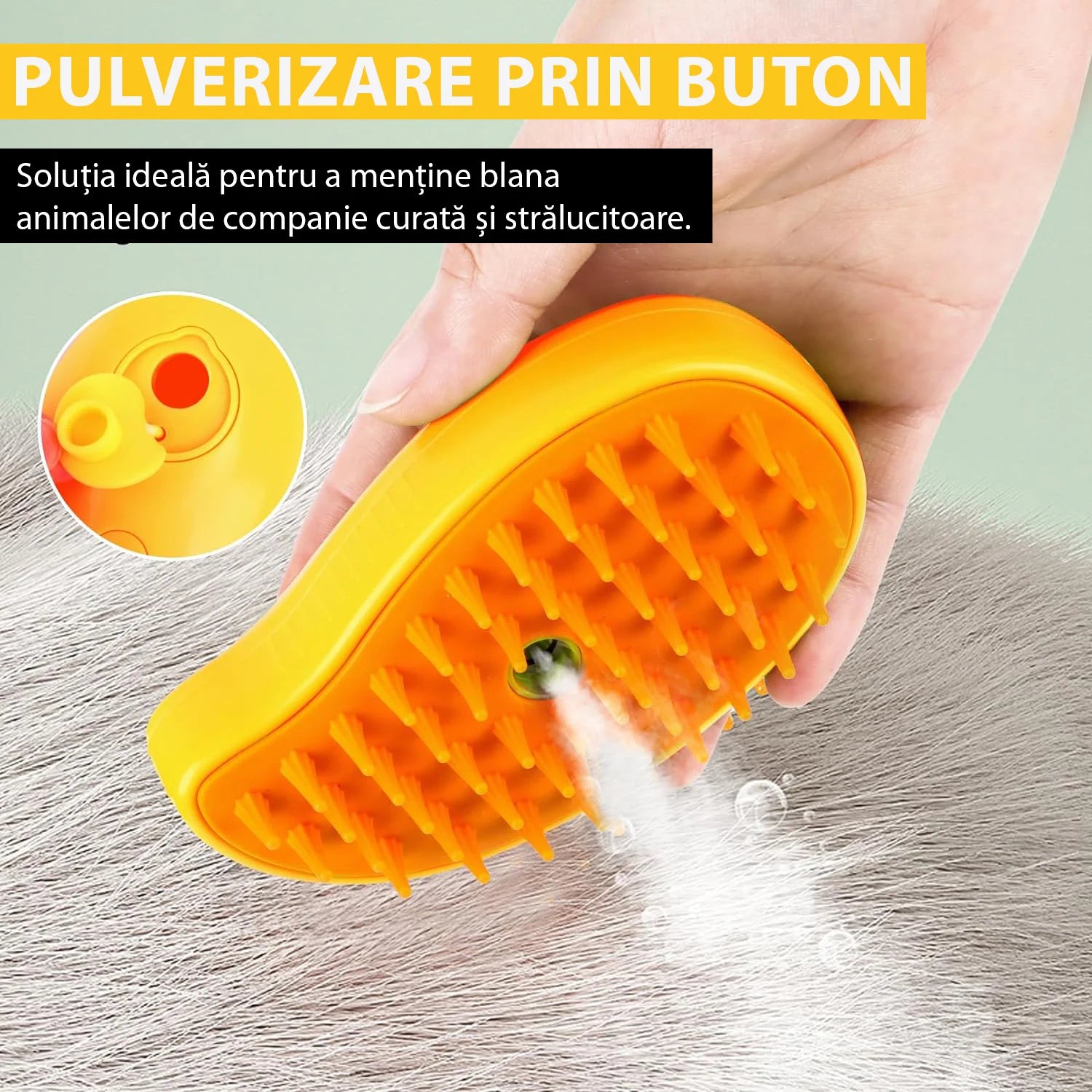 Set Pet Cleaner – Fur Wizard + Perie 3 în 1 cu Aburi pentru Animale de Companie