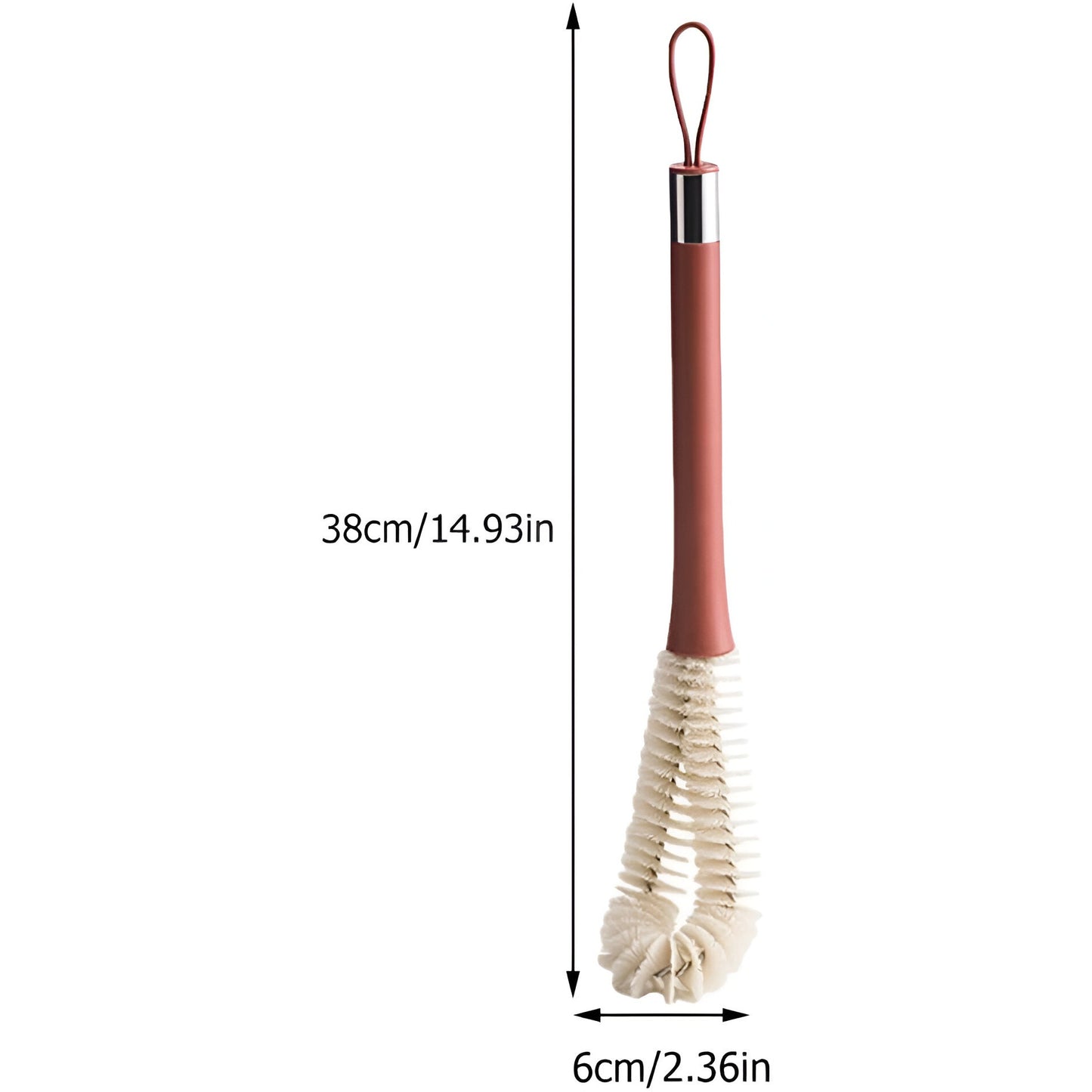 Perie de Curatat Pahare, Sticle, Biberoane, Flippy, cu Maner Lung, Uz Casnic, Silicon, Ergonomic, 3.9x5.4x38.5cm, Rosu-1