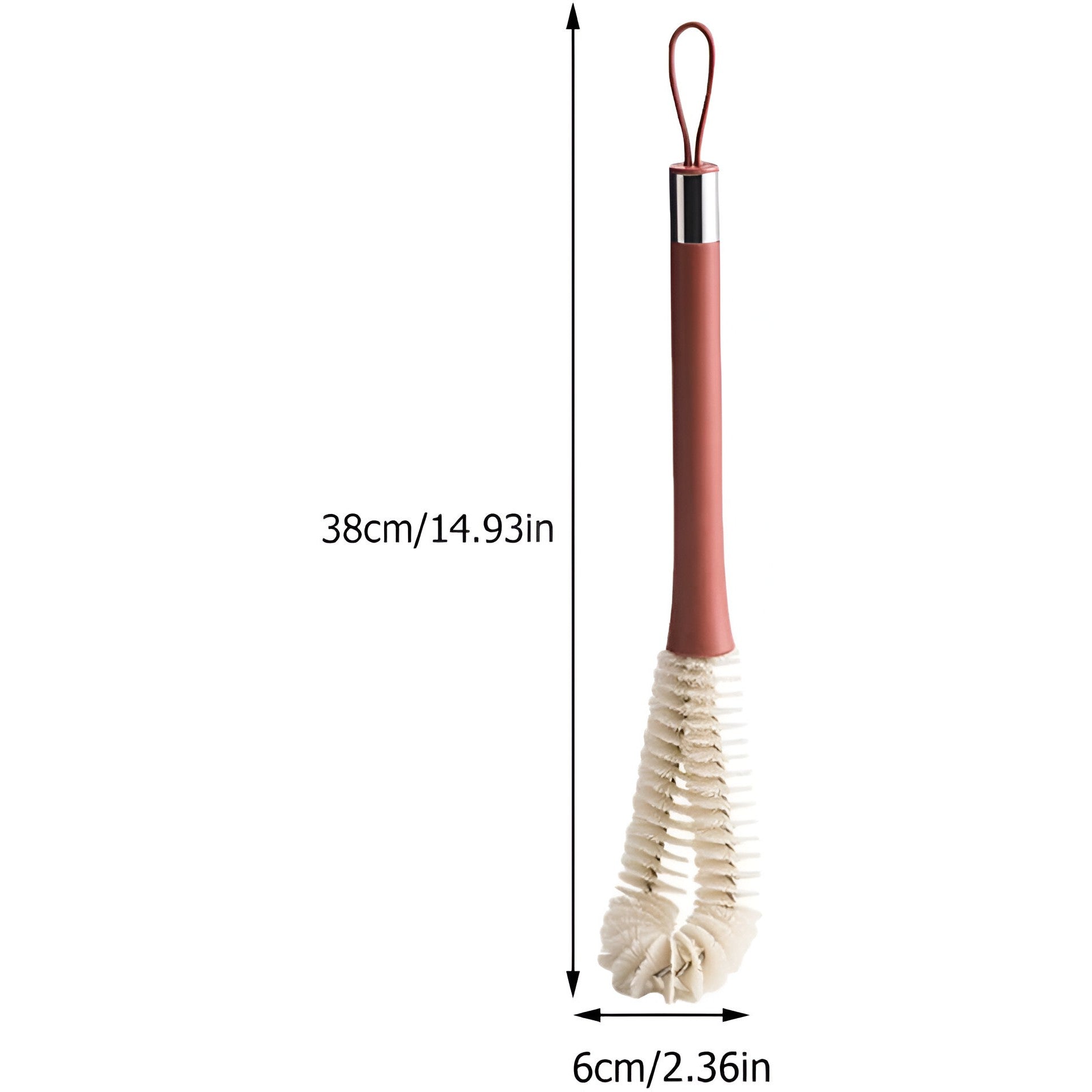 Perie de Curatat Pahare, Sticle, Biberoane, Flippy, cu Maner Lung, Uz Casnic, Silicon, Ergonomic, 3.9x5.4x38.5cm, Rosu-1