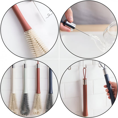Perie de Curatat Pahare, Sticle, Biberoane, Flippy, cu Maner Lung, Uz Casnic, Silicon, Ergonomic, 3.9x5.4x38.5cm, Rosu-4