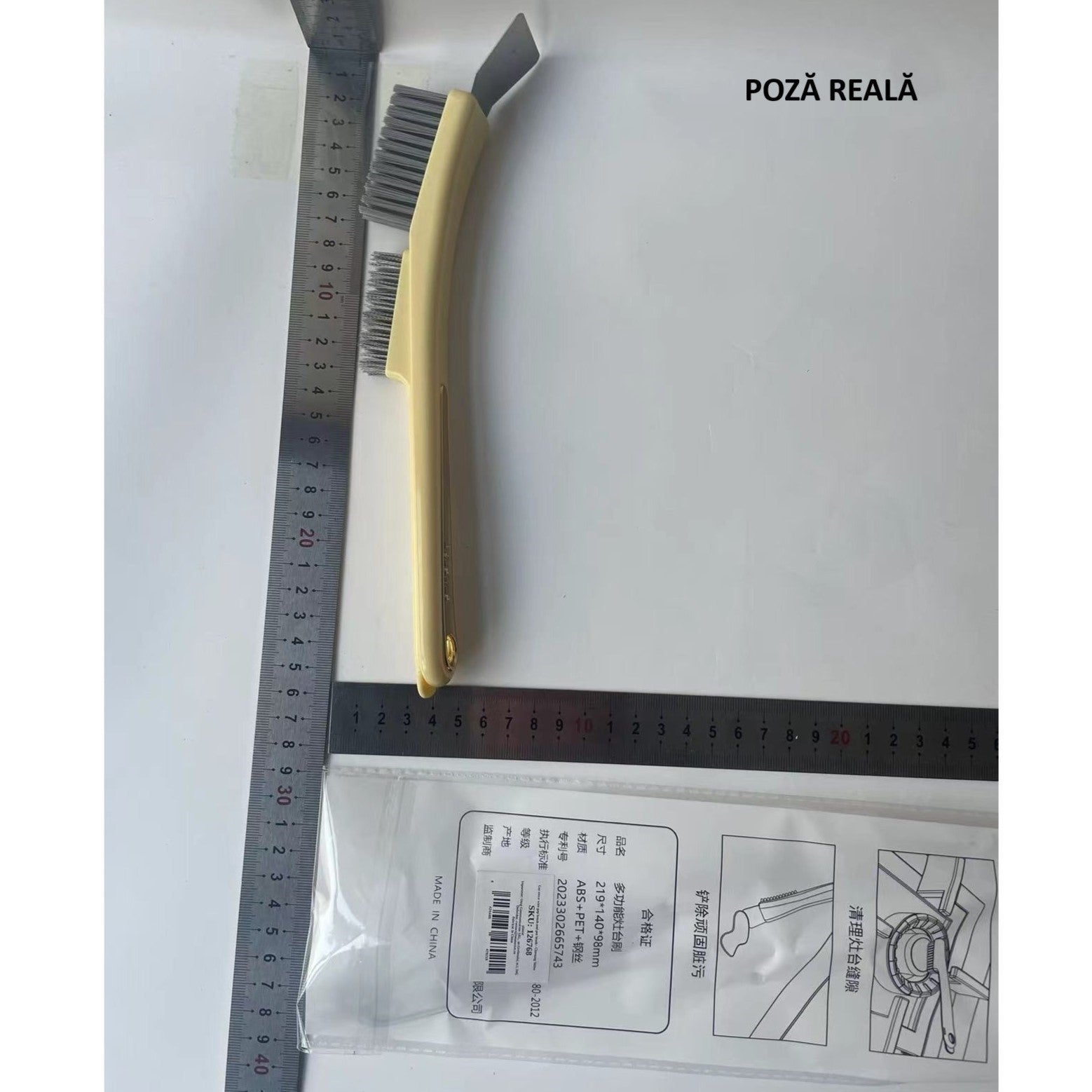 Perie de Sarma pentru Bucatarie, Flippy, din Doua Bucati, Maner Lung cu Gaura de Prindere, Peri din Otel, Anti-Reziduu, Anti-Murdarie, 24.5x2.7x6.7cm, Galben-6