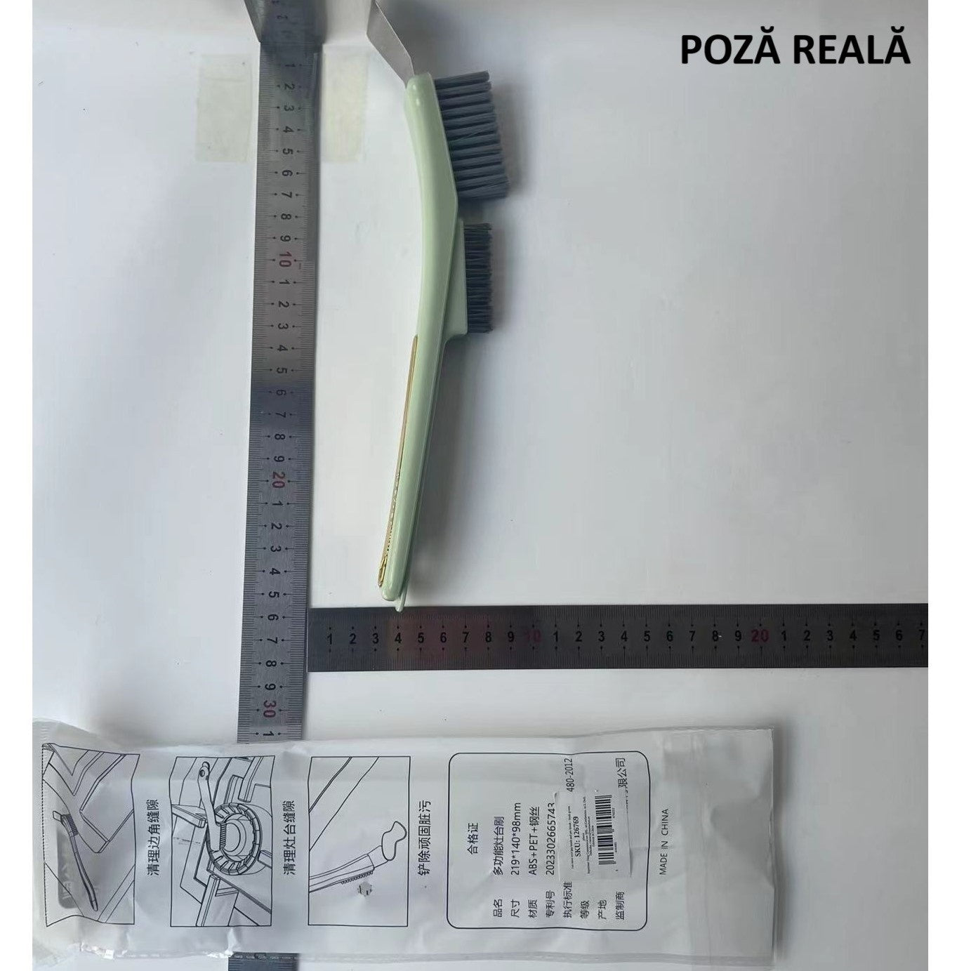 Perie de Sarma pentru Bucatarie, Flippy, din Doua Bucati, Maner Lung cu Gaura de Prindere, Peri din Otel, Anti-Reziduu, Anti-Murdarie, 24.5x2.7x6.7cm, Verde-6