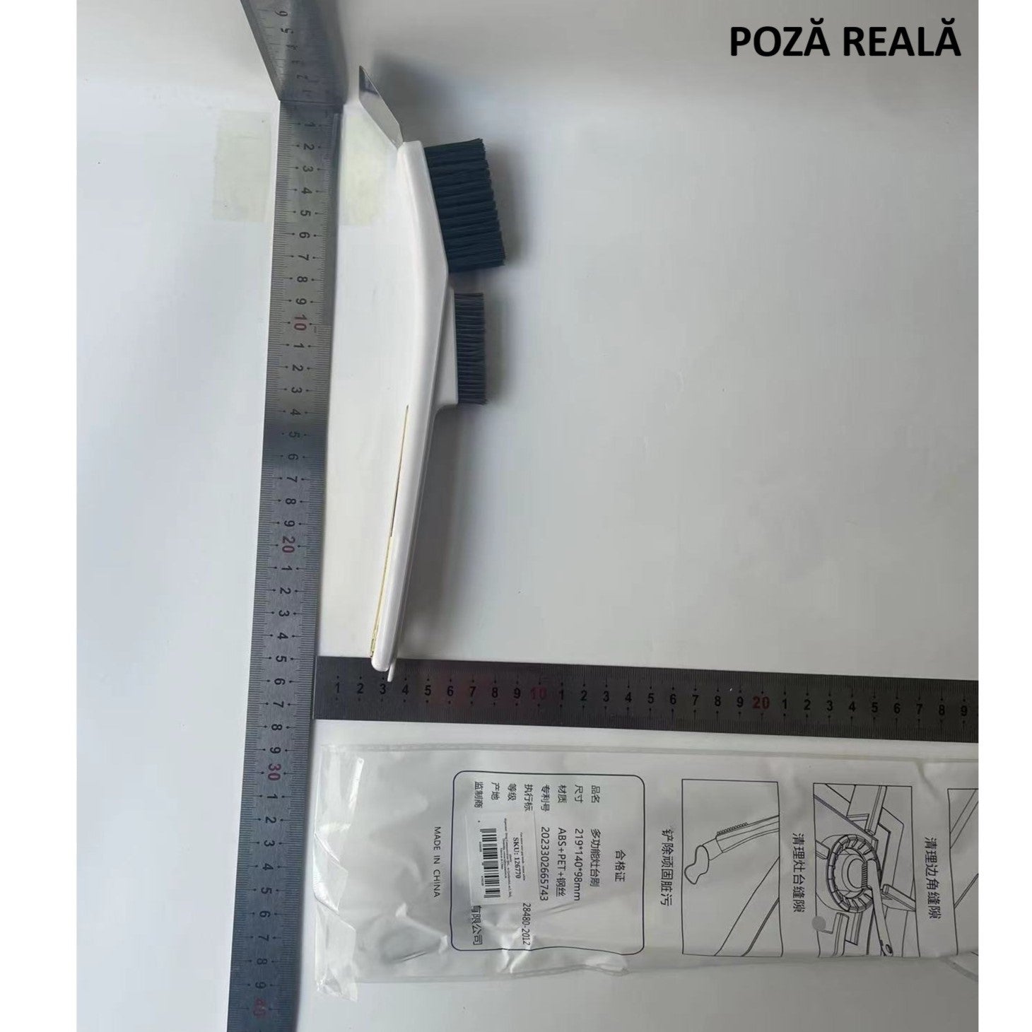 Perie de Sarma pentru Bucatarie, Flippy, din Doua Bucati, Maner Lung cu Gaura de Prindere, Peri din Otel, Anti-Reziduu, Anti-Murdarie, 24.5x2.7x6.7cm, Alb-7