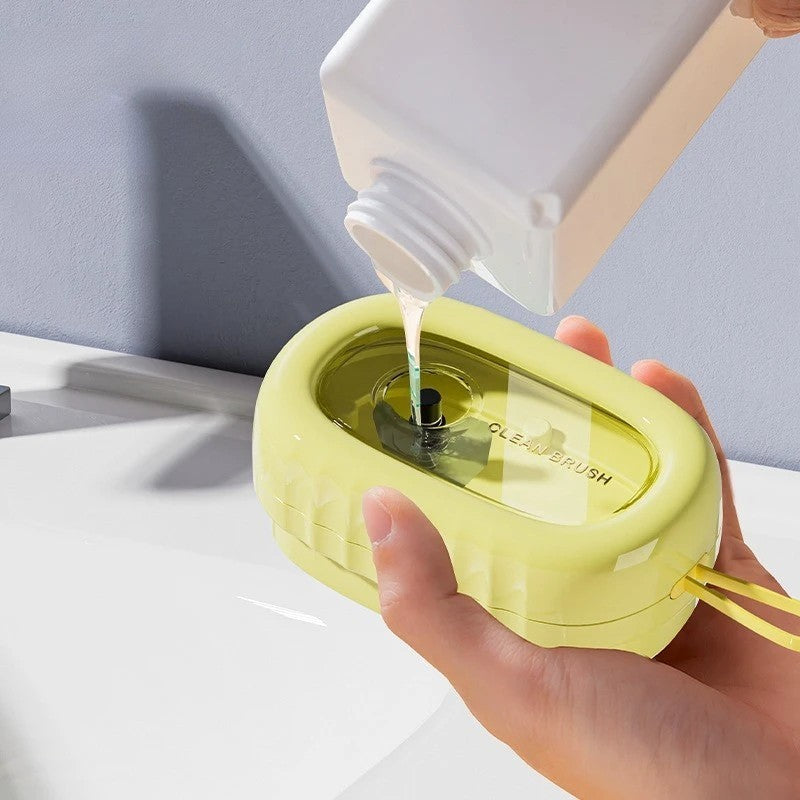 Perie de Spalat Haine, Flippy, cu Dispenser pentru Detergent, 4 Perii de Curatare, din ABS + PS, Galben-2