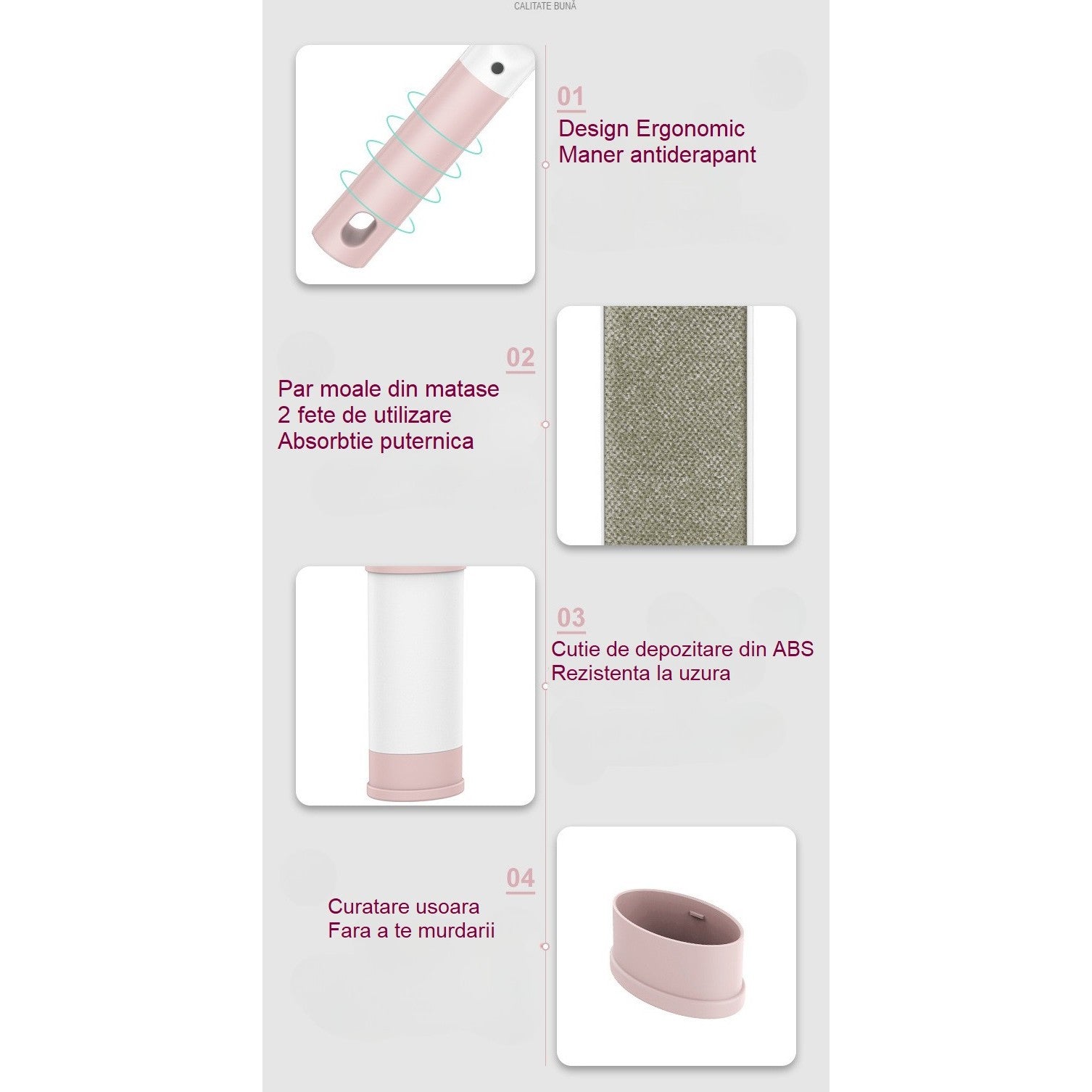Perie Electrostatica, Flippy, Pentru Curatarea Parului/Scamelor de pe Haine si Tapiterii, 2 Fete, Autocuratare, 31 x 8.5 cm, Roz-5