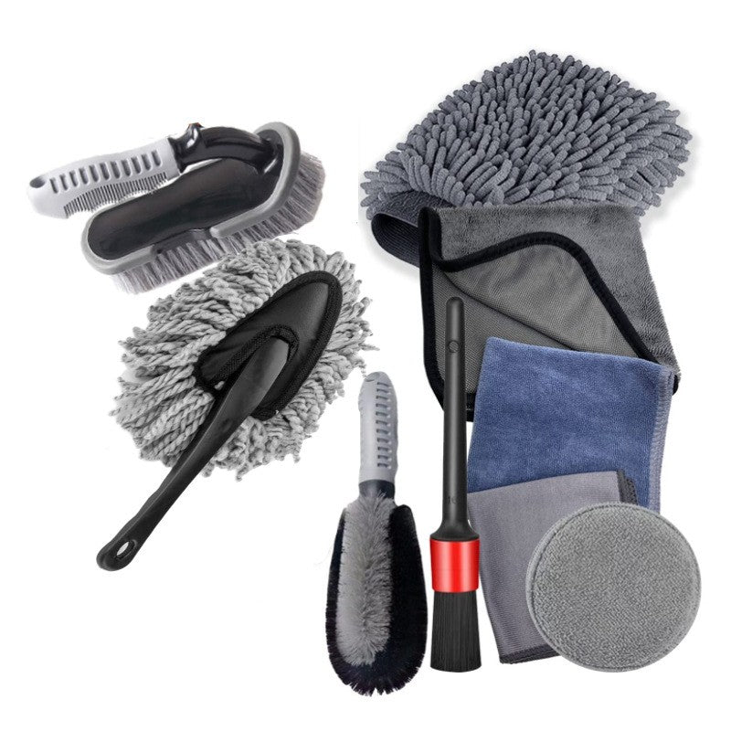 Set 9 Piese pentru Spalat Auto, Flippy, din Plastic si Microfibra, Perii si Lavete, Model A, Gri-5