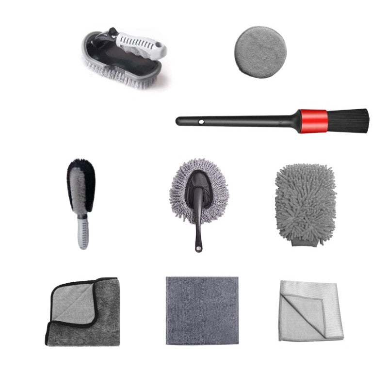 Set 9 Piese pentru Spalat Auto, Flippy, din Plastic si Microfibra, Perii si Lavete, Model A, Gri-0