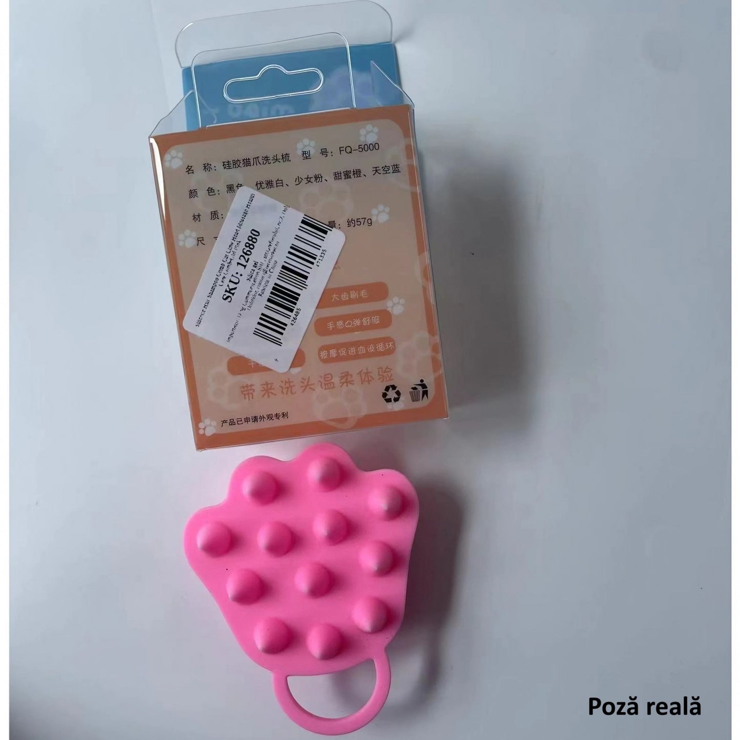 Perie pentru Masajul Scalpului, Perie pentru Sampon, Labuță de Pisică, Dimensiune 7x8 cm, Curatarea si Mentinerea Curata a Parului, Roz-4