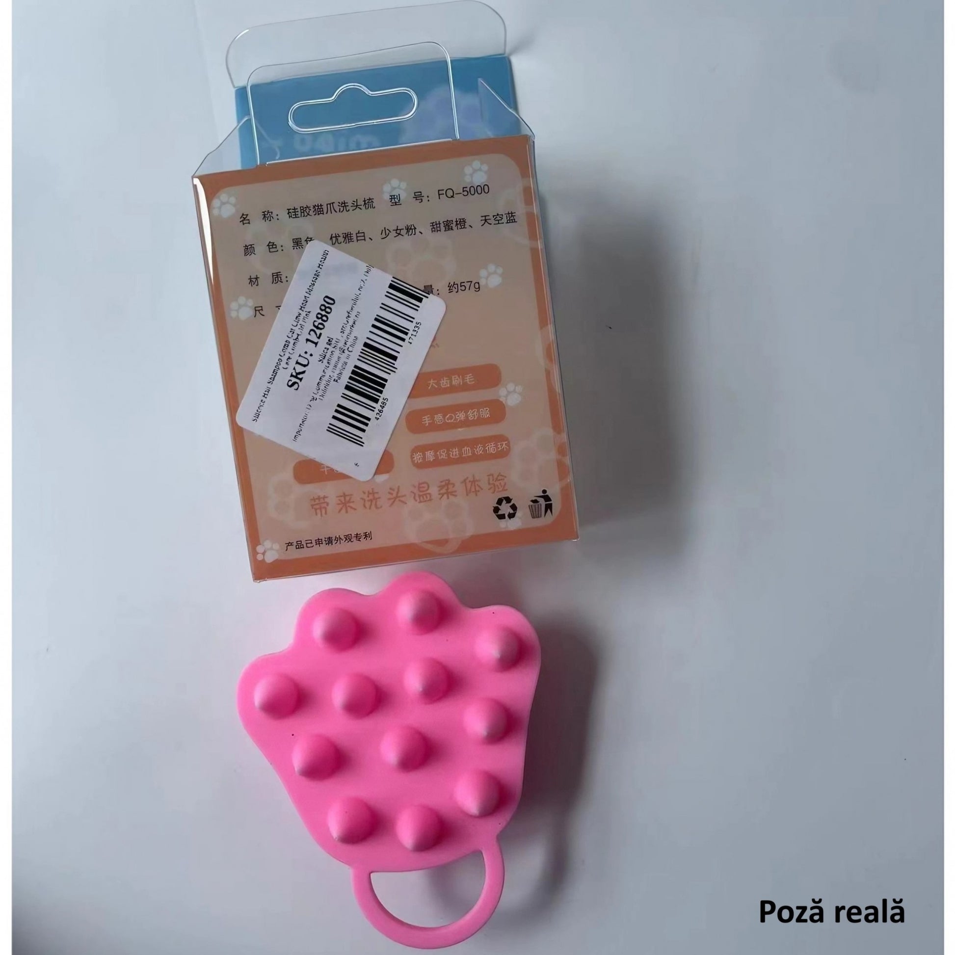 Perie pentru Masajul Scalpului, Perie pentru Sampon, Labuță de Pisică, Dimensiune 7x8 cm, Curatarea si Mentinerea Curata a Parului, Roz-4