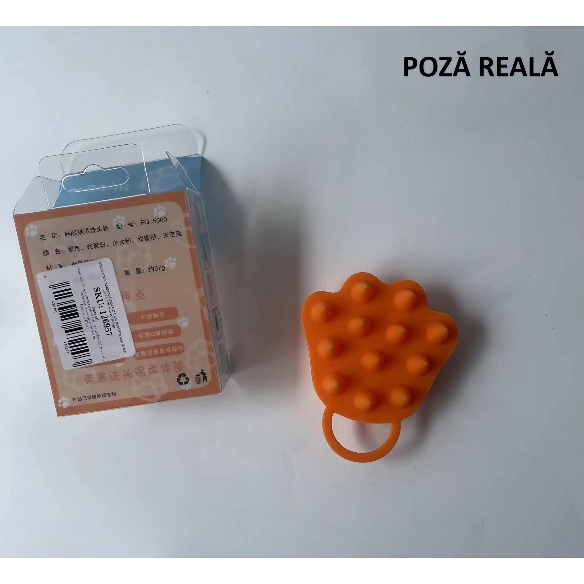 Perie pentru Masajul Scalpului, Perie pentru Sampon, Labuță de Pisică, Dimensiune 7x8 cm, Curatarea si Mentinerea Curata a Parului, Portocaliu-3