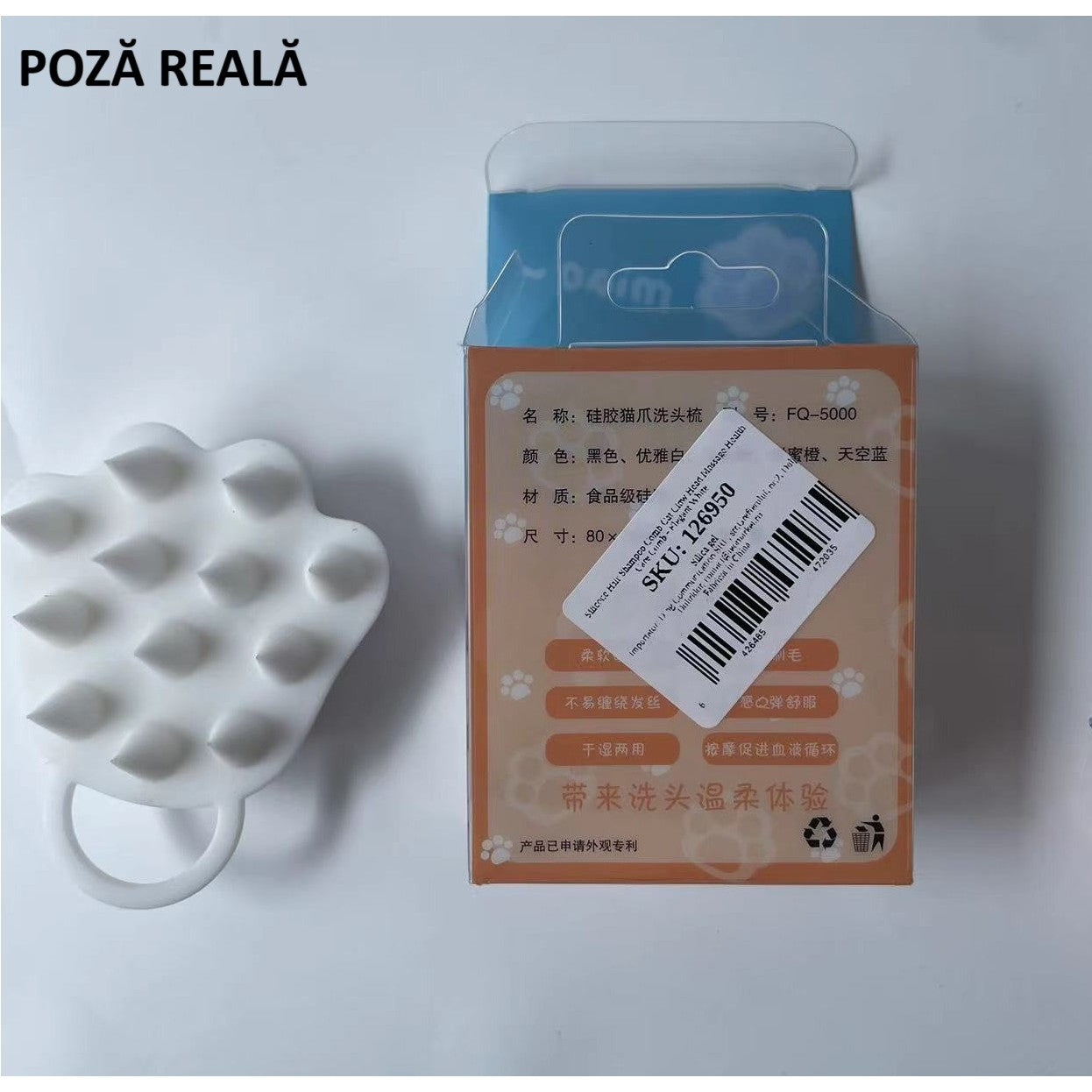 Perie pentru Masajul Scalpului, Perie pentru Sampon, Labuță de Pisică, Dimensiune 7x8 cm, Curatarea si Mentinerea Curata a Parului, Alb-3