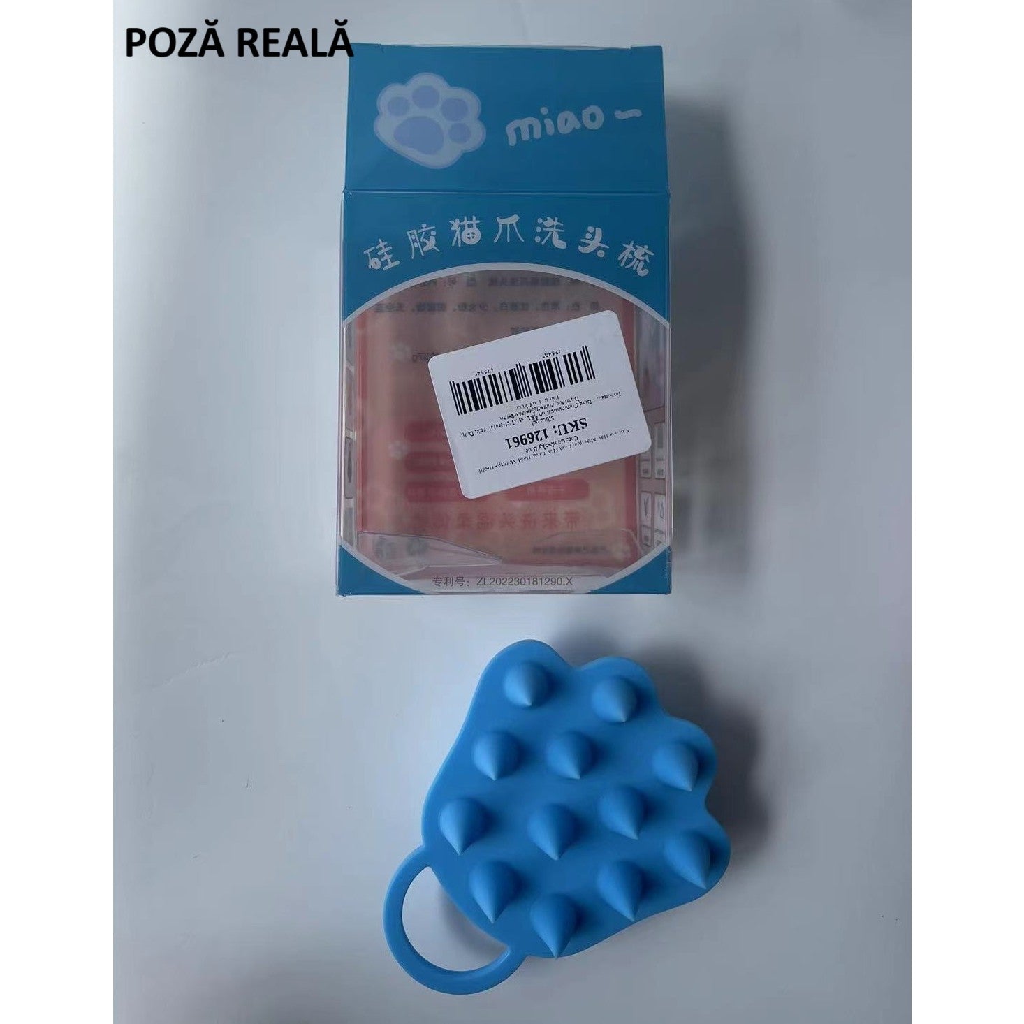 Perie pentru Masajul Scalpului, Perie pentru Sampon, Labuță de Pisică, Dimensiune 7x8 cm, Curatarea si Mentinerea Curata a Parului, Albastru-5