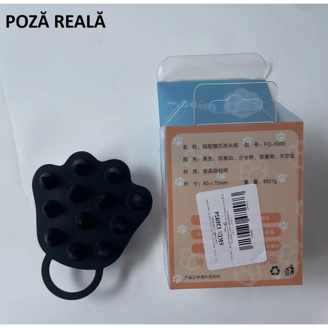 Perie pentru Masajul Scalpului, Perie pentru Sampon, Labuță de Pisică, Dimensiune 7x8 cm, Curatarea si Mentinerea Curata a Parului, Negru-3