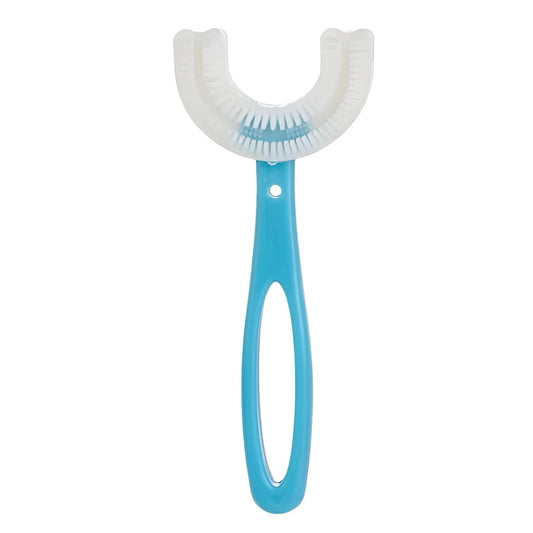 Periuta de Dinti in Forma de U, Flippy, pentru Copii 6-12 ani, Peri Moi, 12 cm, Model Inima, Culoare Albastru-0