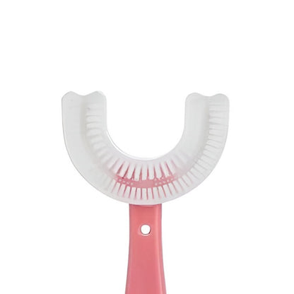 Periuta de Dinti in Forma de U, Flippy, pentru Copii 6-12 ani, Peri Moi, 12 cm, Model Inima, Culoare Roz-1