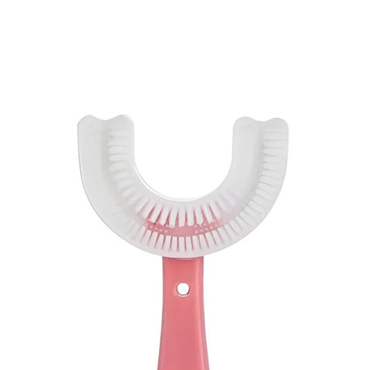 Periuta de Dinti in Forma de U, Flippy, pentru Copii 6-12 ani, Peri Moi, 12 cm, Model Inima, Culoare Roz-1