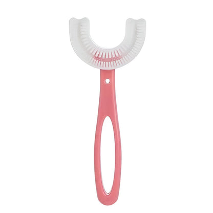Periuta de Dinti in Forma de U, Flippy, pentru Copii 6-12 ani, Peri Moi, 12 cm, Model Inima, Culoare Roz-0