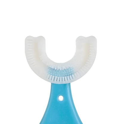 Periuta de Dinti in Forma de U, Flippy, pentru Sugari si Copii 2-6 ani, Peri Moi, 9 cm, Model Inima, Culoare Albastru-1