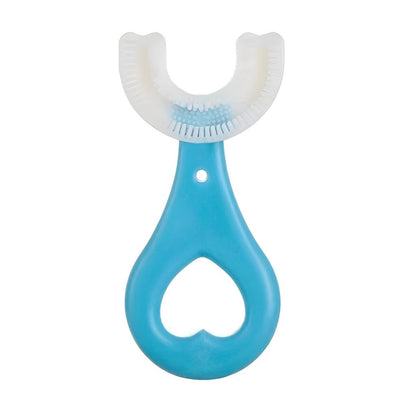 Periuta de Dinti in Forma de U, Flippy, pentru Sugari si Copii 2-6 ani, Peri Moi, 9 cm, Model Inima, Culoare Albastru-0