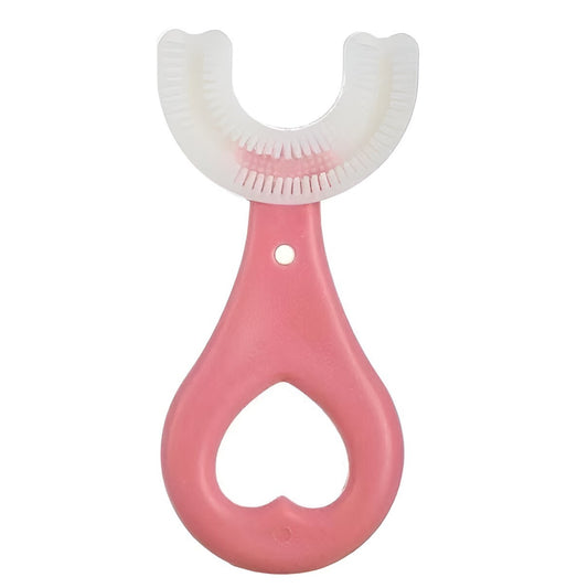 Periuta de Dinti in Forma de U, Flippy, pentru Sugari si Copii 2-6 ani, Peri Moi, 9 cm, Model Inima, Culoare Roz-0