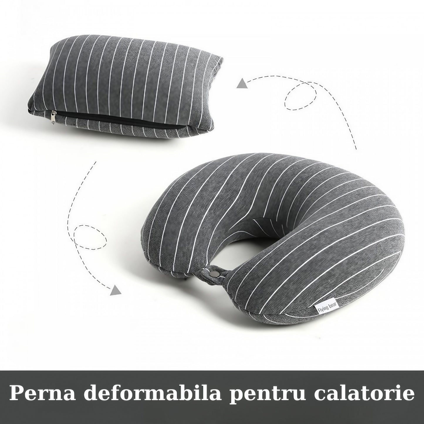 Perna de calatorie, Flippy , 2 in 1, cu Particule de Spuma cu Memorie, Gri-5