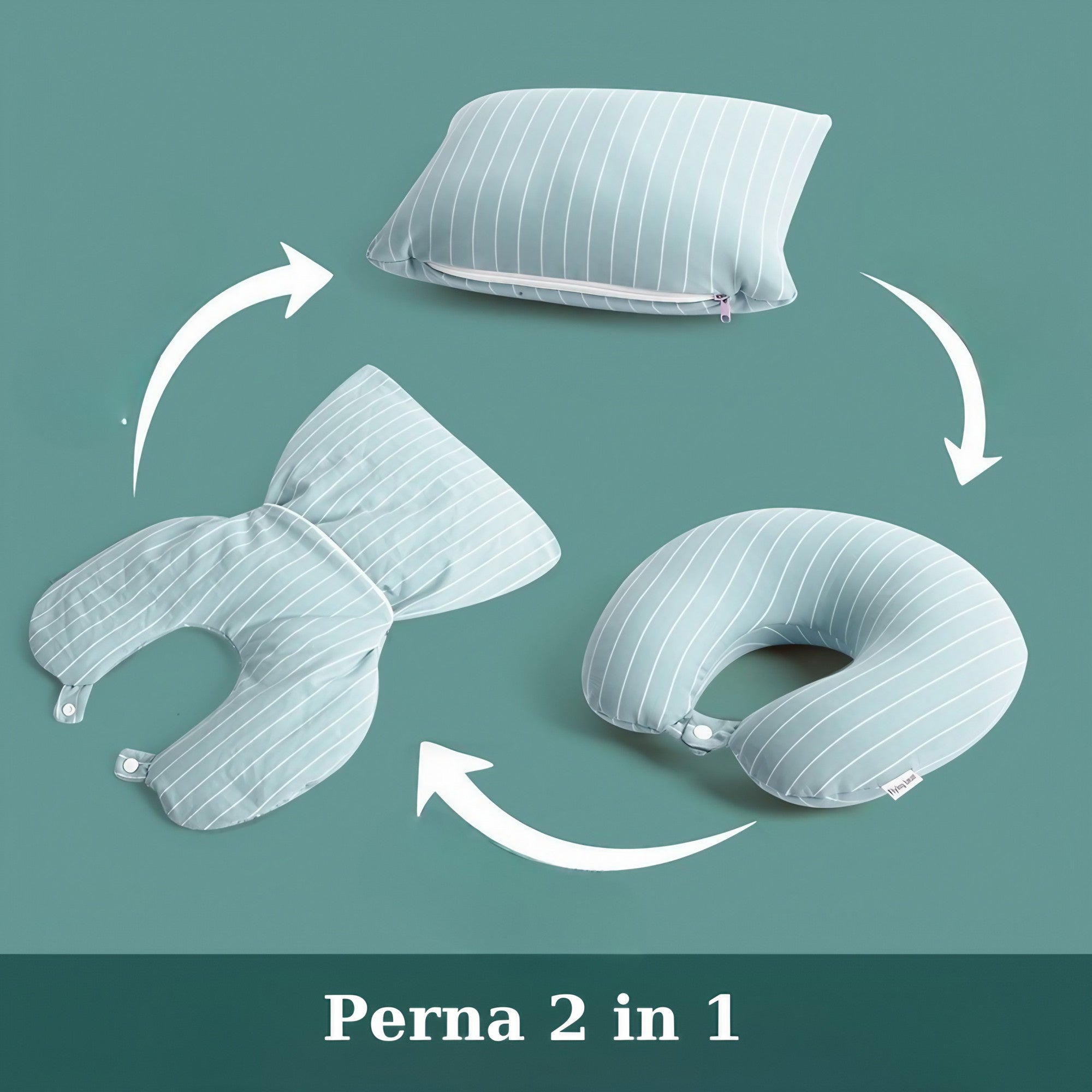 Perna de calatorie, Flippy , 2 in 1, cu Particule de Spuma cu Memorie, Verde-2