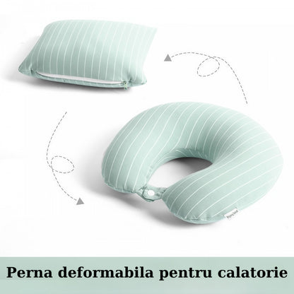 Perna de calatorie, Flippy , 2 in 1, cu Particule de Spuma cu Memorie, Verde-3