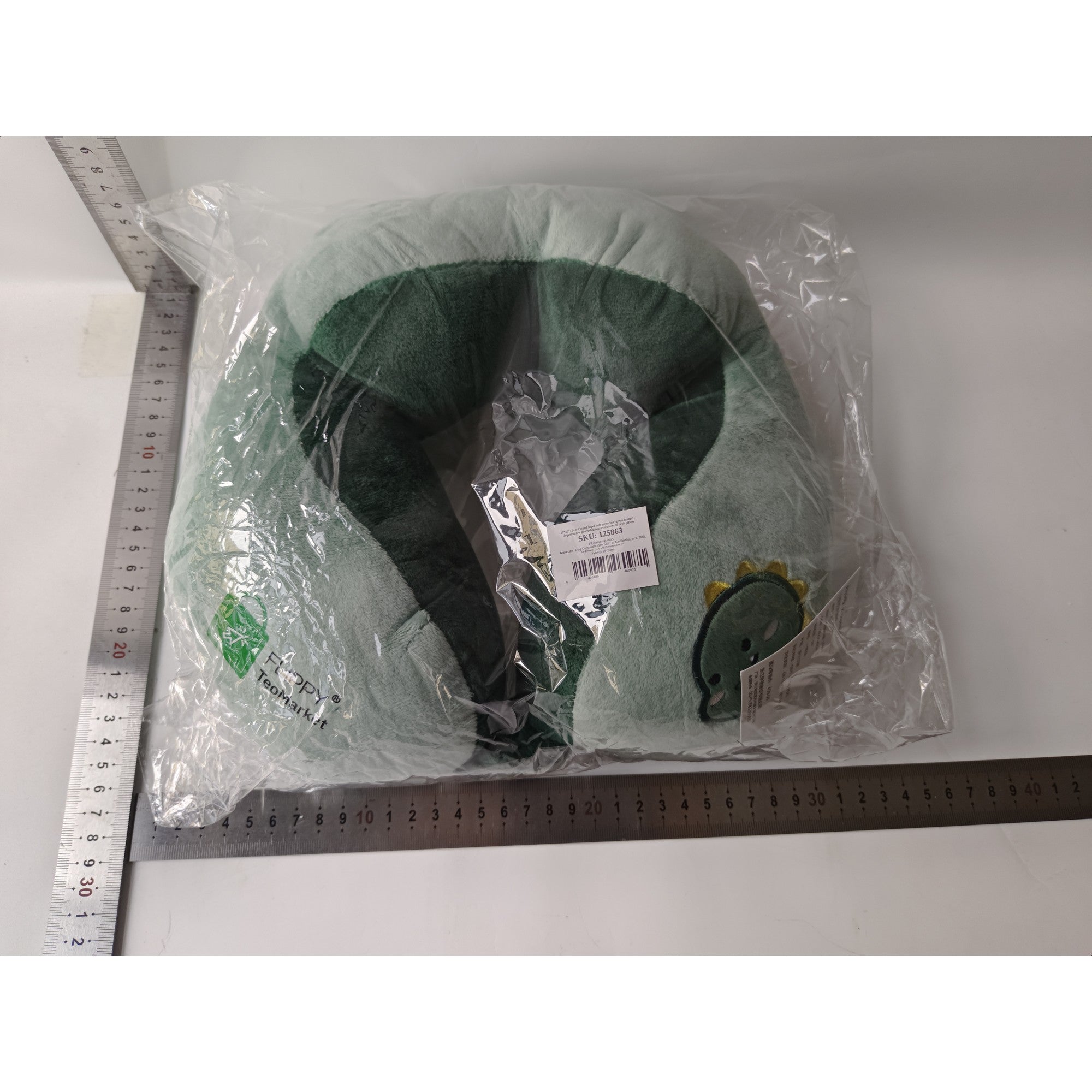 Perna de Calatorie, Flippy, Pentru Gat si Cap, Umplutura din Bumbac, 28x28x10 cm, cu Model Brodat Dinozaur, Verde-6