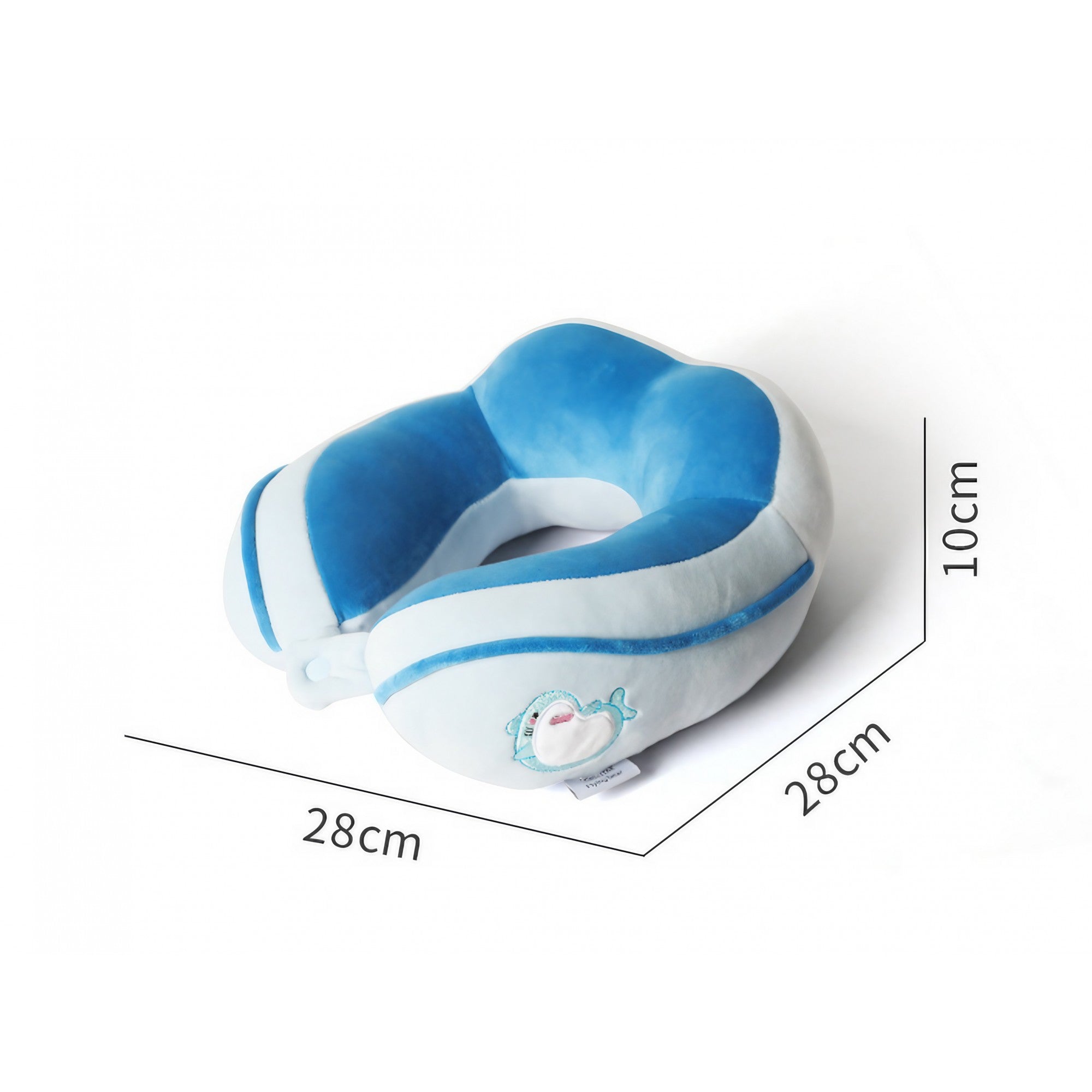 Perna de Calatorie, Flippy, Pentru Gat si Cap, Umplutura din Bumbac, 28x28x10 cm, cu Model Brodat Delfin, Albastru-3