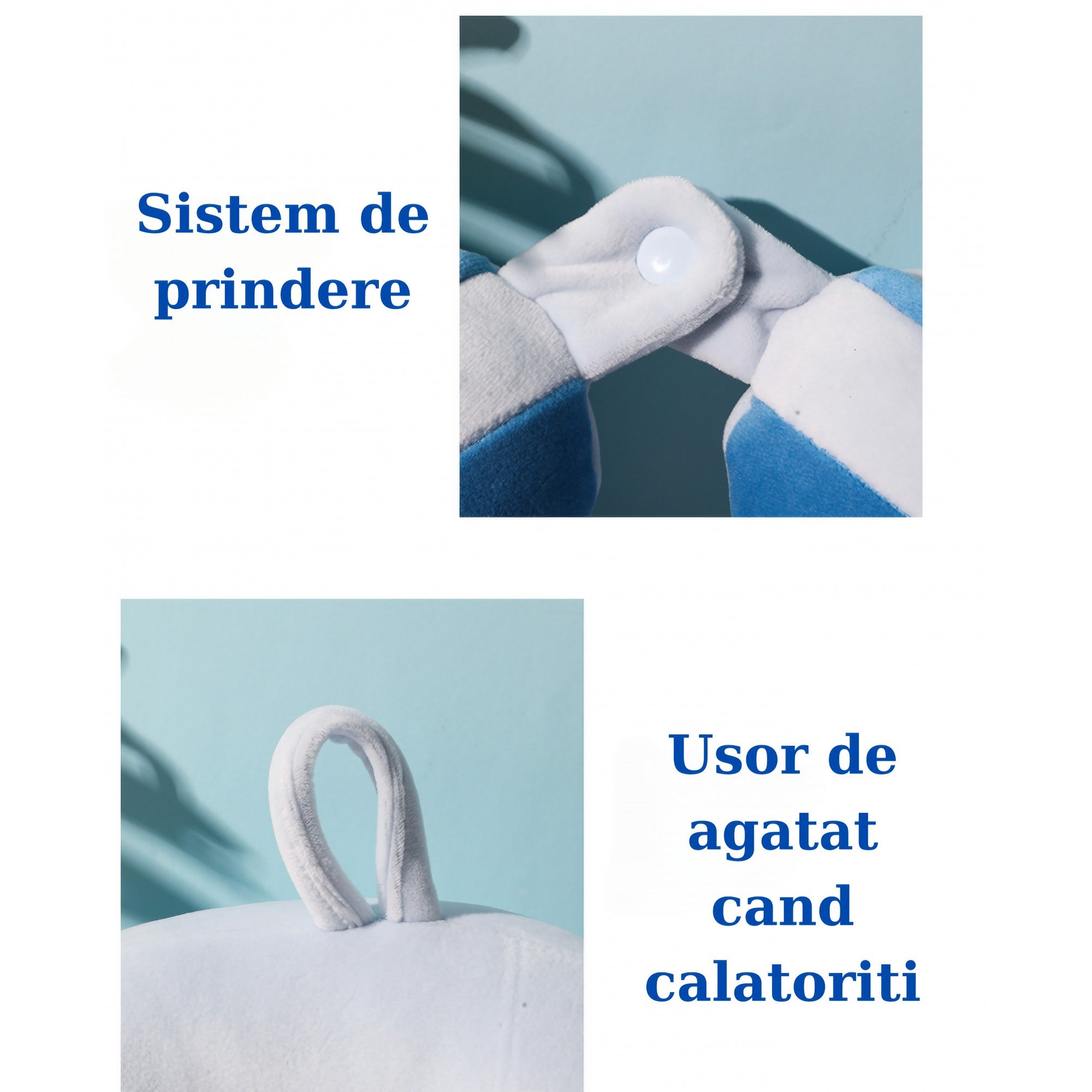 Perna de Calatorie, Flippy, Pentru Gat si Cap, Umplutura din Bumbac, 28x28x10 cm, cu Model Brodat Delfin, Albastru-4