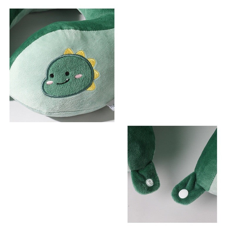 Perna de Calatorie, Flippy, Pentru Gat si Cap, Umplutura din Bumbac, 28x28x10 cm, cu Model Brodat Dinozaur, Verde-2