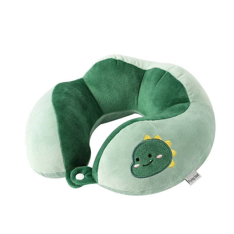 Perna de Calatorie, Flippy, Pentru Gat si Cap, Umplutura din Bumbac, 28x28x10 cm, cu Model Brodat Dinozaur, Verde-3
