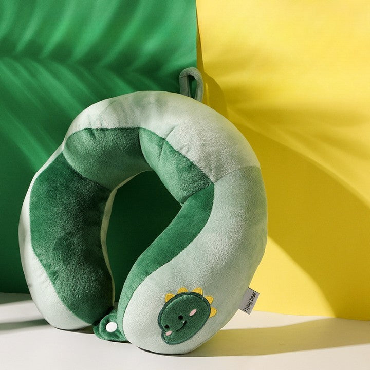 Perna de Calatorie, Flippy, Pentru Gat si Cap, Umplutura din Bumbac, 28x28x10 cm, cu Model Brodat Dinozaur, Verde-4