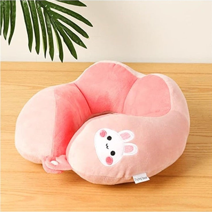 Perna de Calatorie, Flippy, Pentru Gat si Cap, Umplutura din Bumbac, 28x28x10 cm, cu Model Brodat Iepure, Roz-2