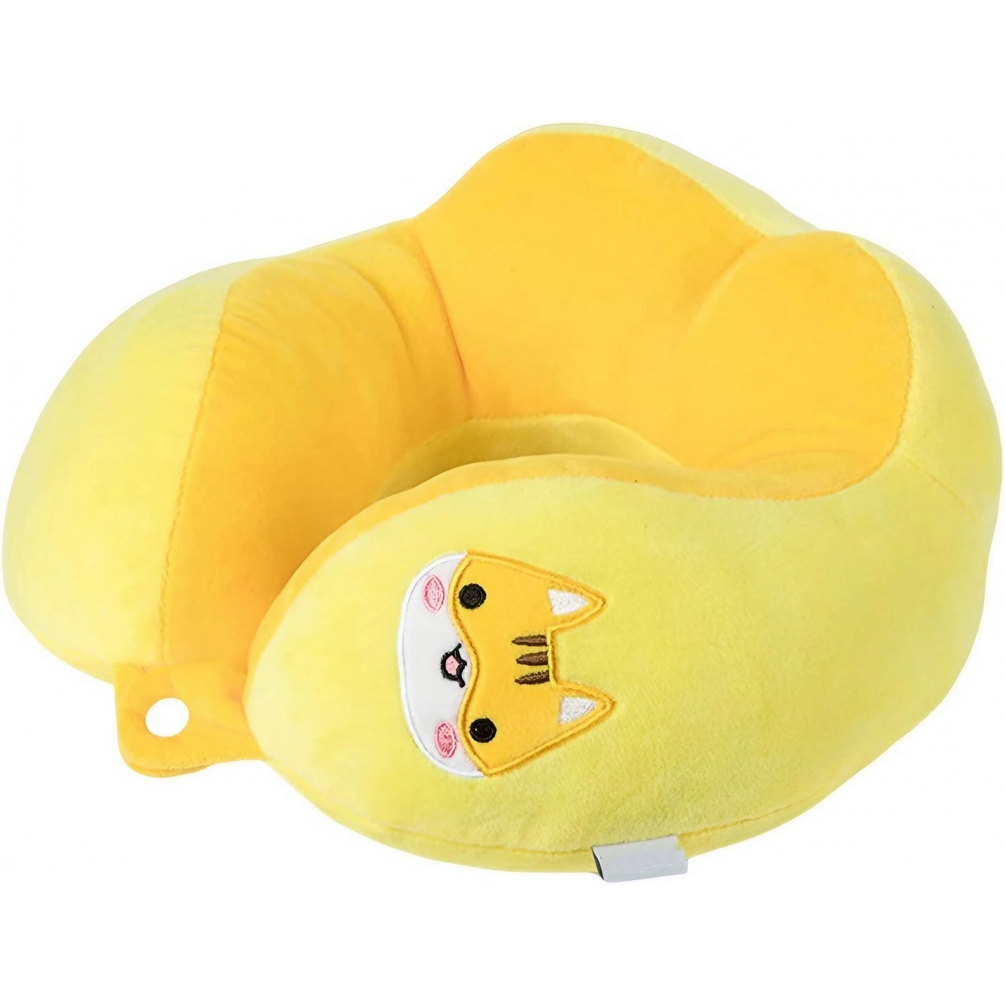 Perna de Calatorie, Flippy, Pentru Gat si Cap, Umplutura din Bumbac, 28x28x10 cm, cu Model Brodat Pisica, Galben-0