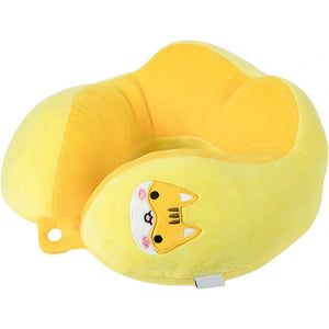 Perna de Calatorie, Flippy, Pentru Gat si Cap, Umplutura din Bumbac, 28x28x10 cm, cu Model Brodat Pisica, Galben-0