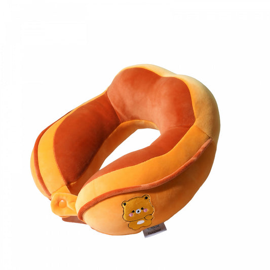 Perna de Calatorie, Flippy, Pentru Gat si Cap, Umplutura din Bumbac, 28x28x10 cm, cu Model Brodat Urs, Portocaliu-0