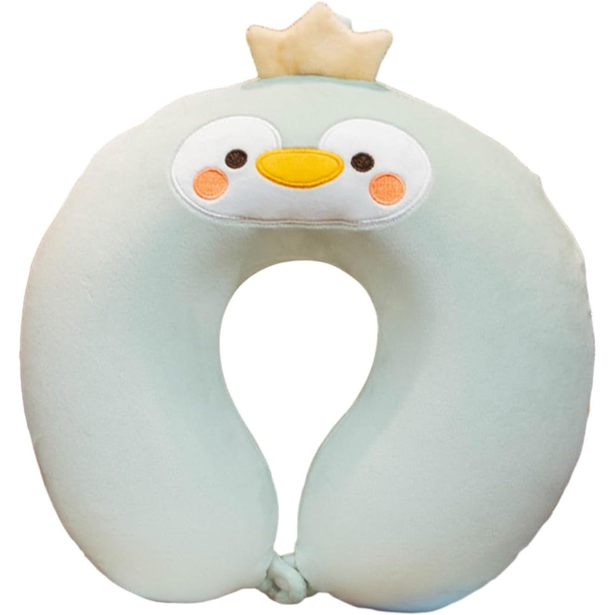 Perna de Calatorie in Forma de U, Flippy, Pentru Gat si Cap, Umplutura din Spuma cu Memorie, 30x30 cm, Model Pinguin, Accesoriu de Voiaj, Birou, Masina, Sistem Prindere Capse, Verde-0