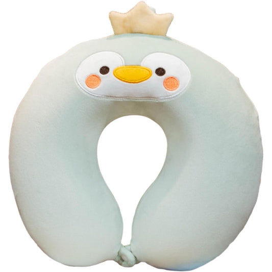 Perna de Calatorie in Forma de U, Flippy, Pentru Gat si Cap, Umplutura din Spuma cu Memorie, 30x30 cm, Model Pinguin, Accesoriu de Voiaj, Birou, Masina, Sistem Prindere Capse, Verde-0
