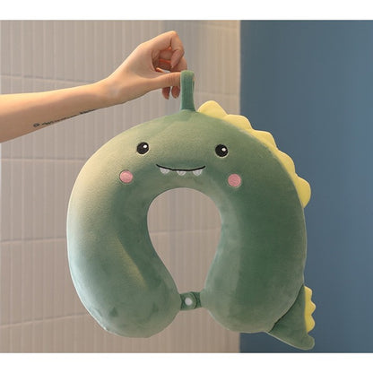 Perna de Calatorie in Forma de U, Flippy, Pentru Gat si Cap, Umplutura din Spuma cu Memorie, 30x30 cm, Model Dinozaur, Accesoriu de Voiaj, Birou, Masina, Sistem Prindere Capse, Verde-4