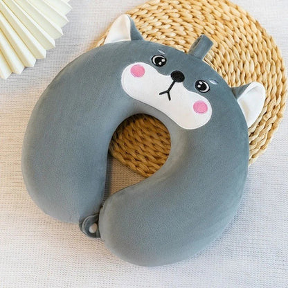 Perna de Calatorie in Forma de U, Flippy, Pentru Gat si Cap, Umplutura din Spuma cu Memorie, 30x30 cm, Model Husky, Accesoriu de Voiaj, Birou, Masina, Sistem Prindere Capse, Gri-1