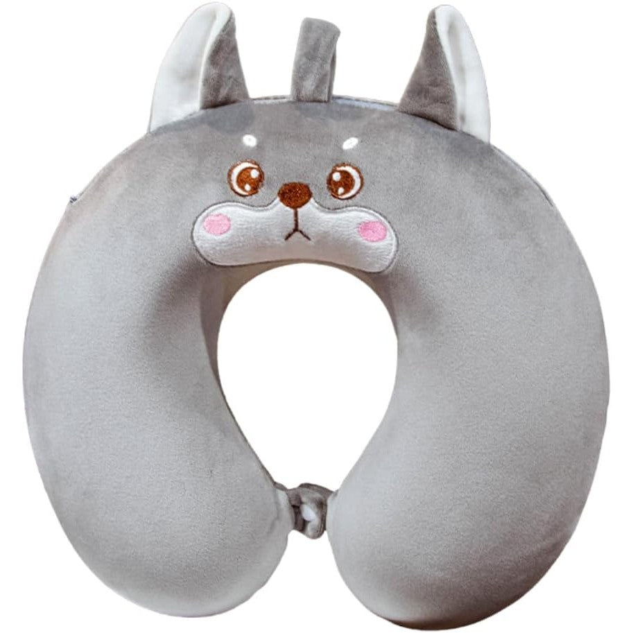 Perna de Calatorie in Forma de U, Flippy, Pentru Gat si Cap, Umplutura din Spuma cu Memorie, 30x30 cm, Model Husky, Accesoriu de Voiaj, Birou, Masina, Sistem Prindere Capse, Gri-2