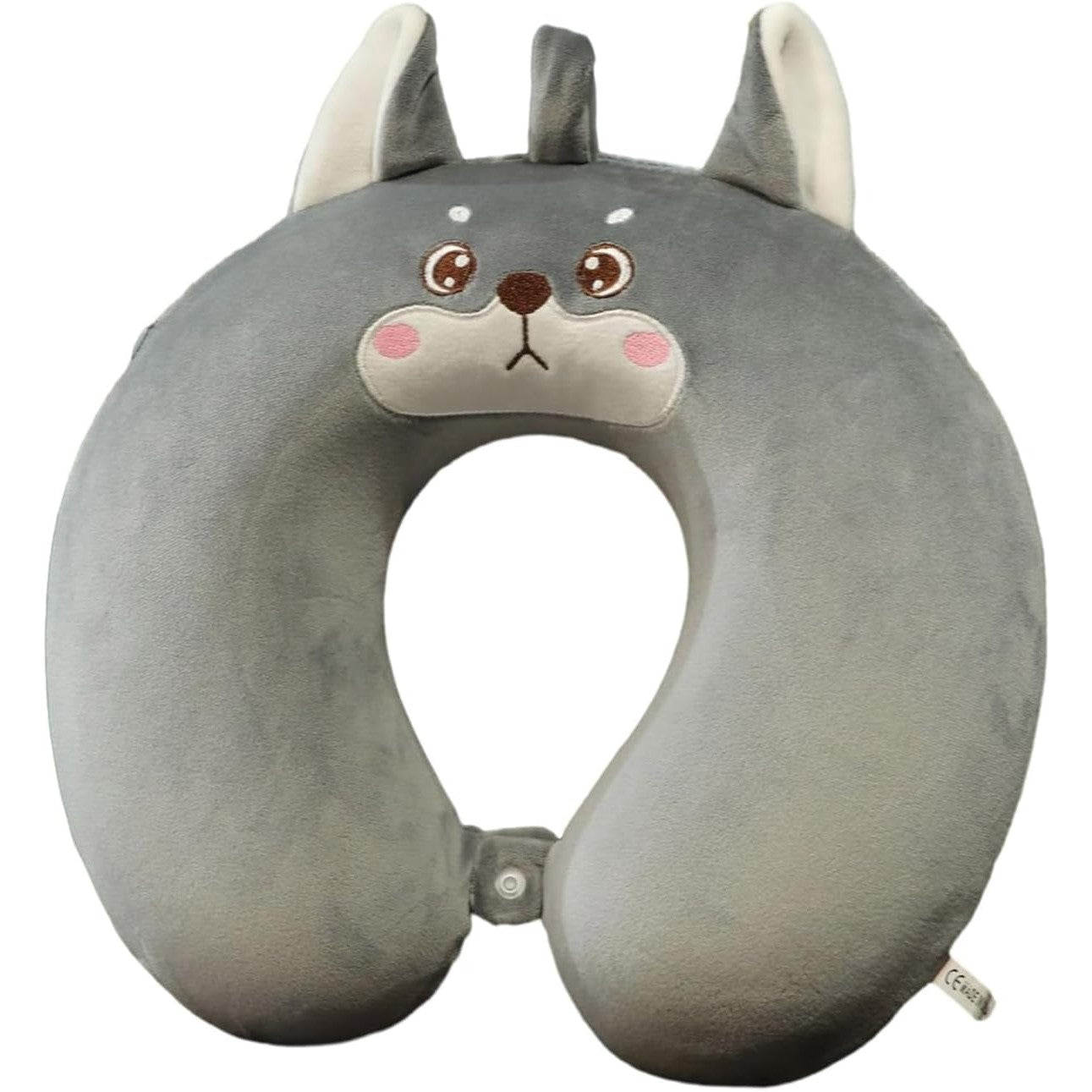 Perna de Calatorie in Forma de U, Flippy, Pentru Gat si Cap, Umplutura din Spuma cu Memorie, 30x30 cm, Model Husky, Accesoriu de Voiaj, Birou, Masina, Sistem Prindere Capse, Gri-0