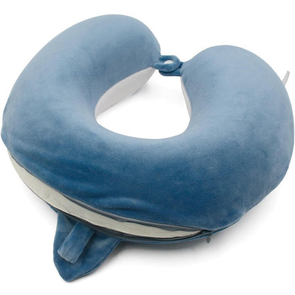 Perna de Calatorie in Forma de U, Flippy, Pentru Gat si Cap, Umplutura din Spuma cu Memorie, 30x30 cm, Model Rechin, Accesoriu de Voiaj, Birou, Masina, Sistem Prindere Capse, Albastru-1
