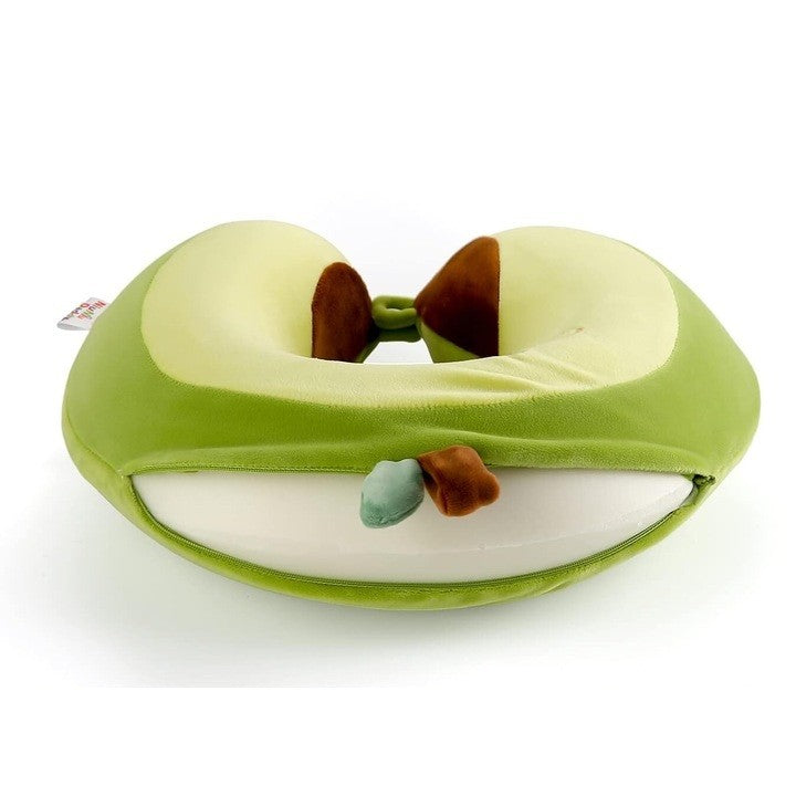 Perna de Calatorie in Forma de U, Flippy, Pentru Gat si Cap, Umplutura din Spuma cu Memorie, 30x30 cm, Model Avocado, Accesoriu de Voiaj, Birou, Masina, Sistem Prindere Capse, Verde-1