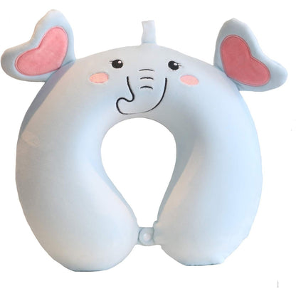 Perna de Calatorie in Forma de U, Flippy, Pentru Gat si Cap, Umplutura din Spuma cu Memorie, 30x30 cm, Model Elefant, Accesoriu de Voiaj, Birou, Masina, Sistem Prindere Capse, Albastru-0